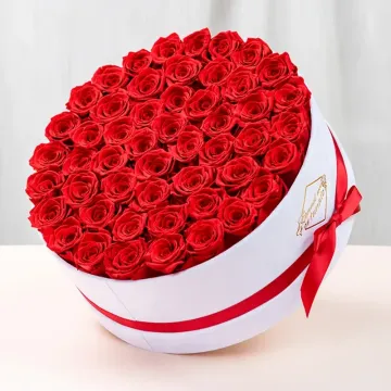 50 Preserved Red Roses – Oversized Velvet Hat Box